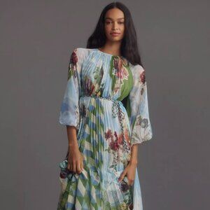 Pankaj & Nidhi Long-Sleeve Pleated Maxi Dress
